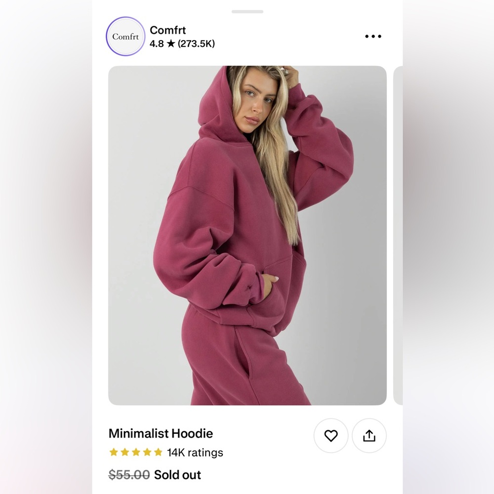 NEW COMFRT hoodie. Color berry